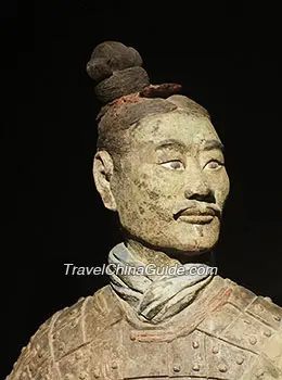 Head of green-faced terra cotta warrior